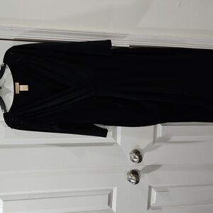 MISS Tina quarter length sleeve black dress with black rhinestones on shoulders